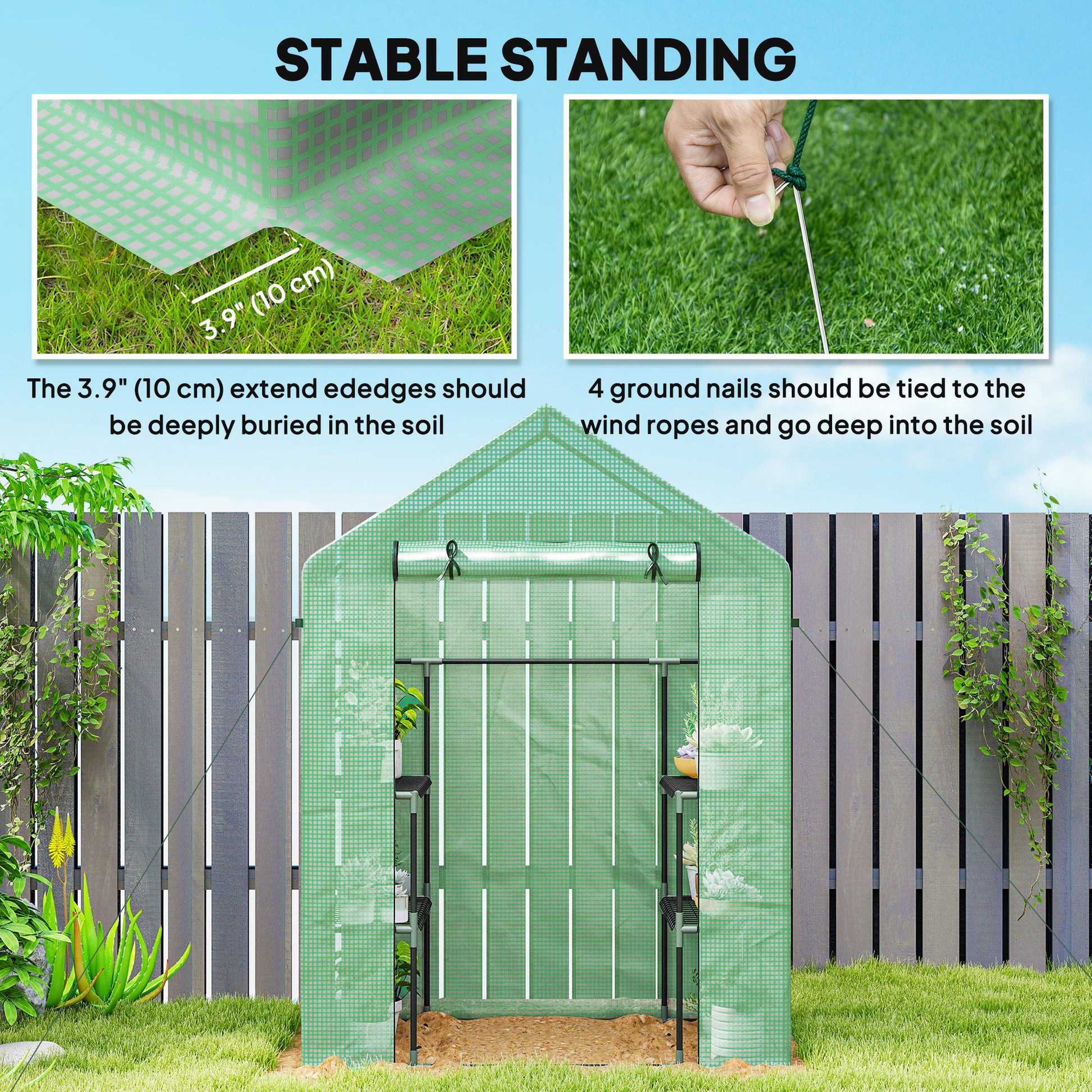 3-Tier Mini Greenhouse, Walk-in Greenhouse, Garden Hot House with 4 Shelves, Roll-Up Door and Weatherized Cover, 56" x 2