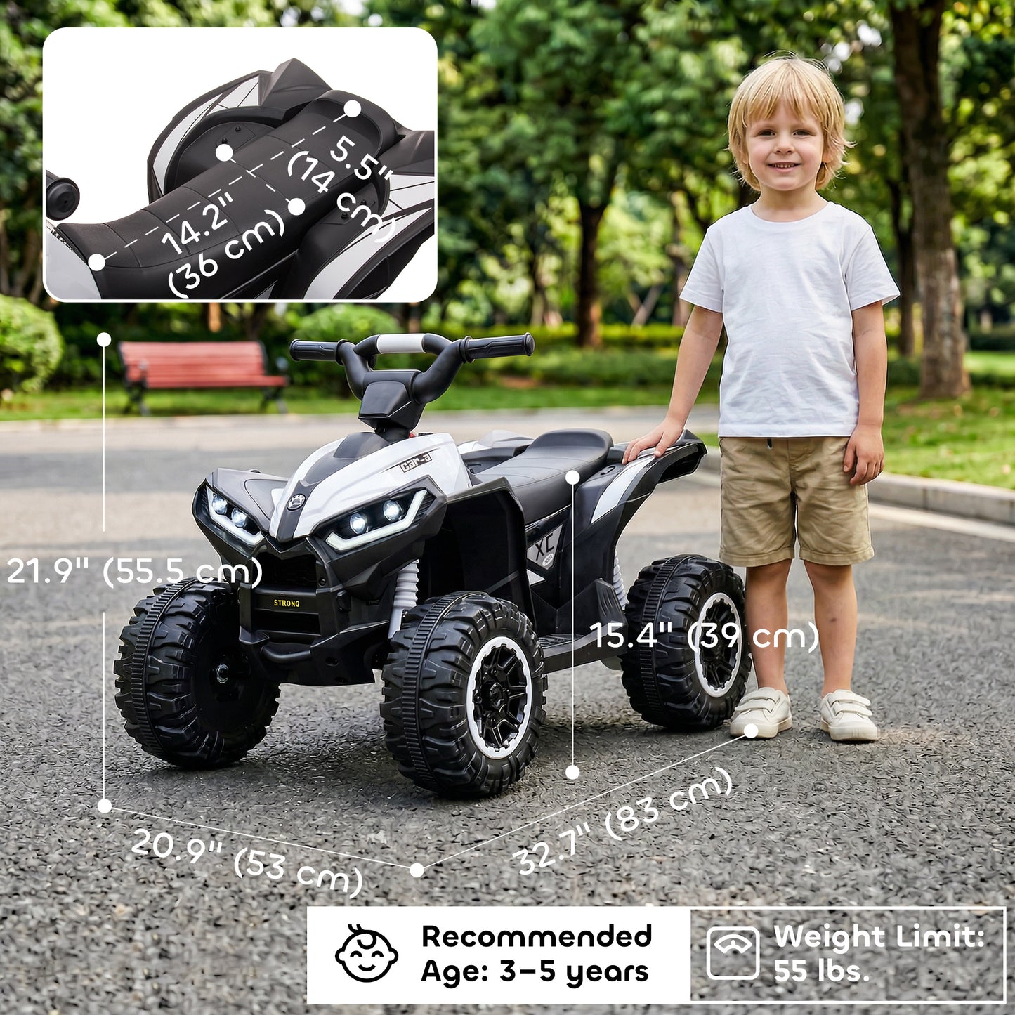 VarietyKart Kids 4 Wheeler Quad with Music, Headlights, High & Low Speed, Kids ATV for 3-5 Years Old Boys & Girl, White