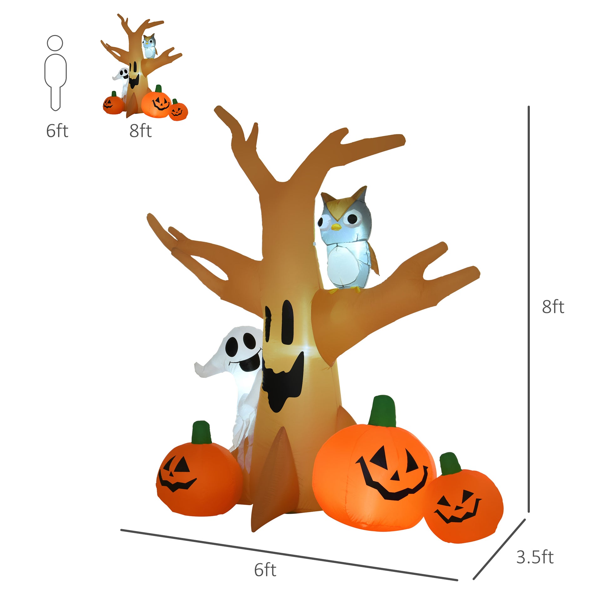 Inflatable Halloween Decoration Haunted Tree with Owl, Ghost, Pumpkins, Blow-Up Outdoor LED Display for Lawn, Garden, Pa