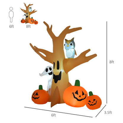 Inflatable Halloween Decoration Haunted Tree with Owl, Ghost, Pumpkins, Blow-Up Outdoor LED Display for Lawn, Garden, Pa