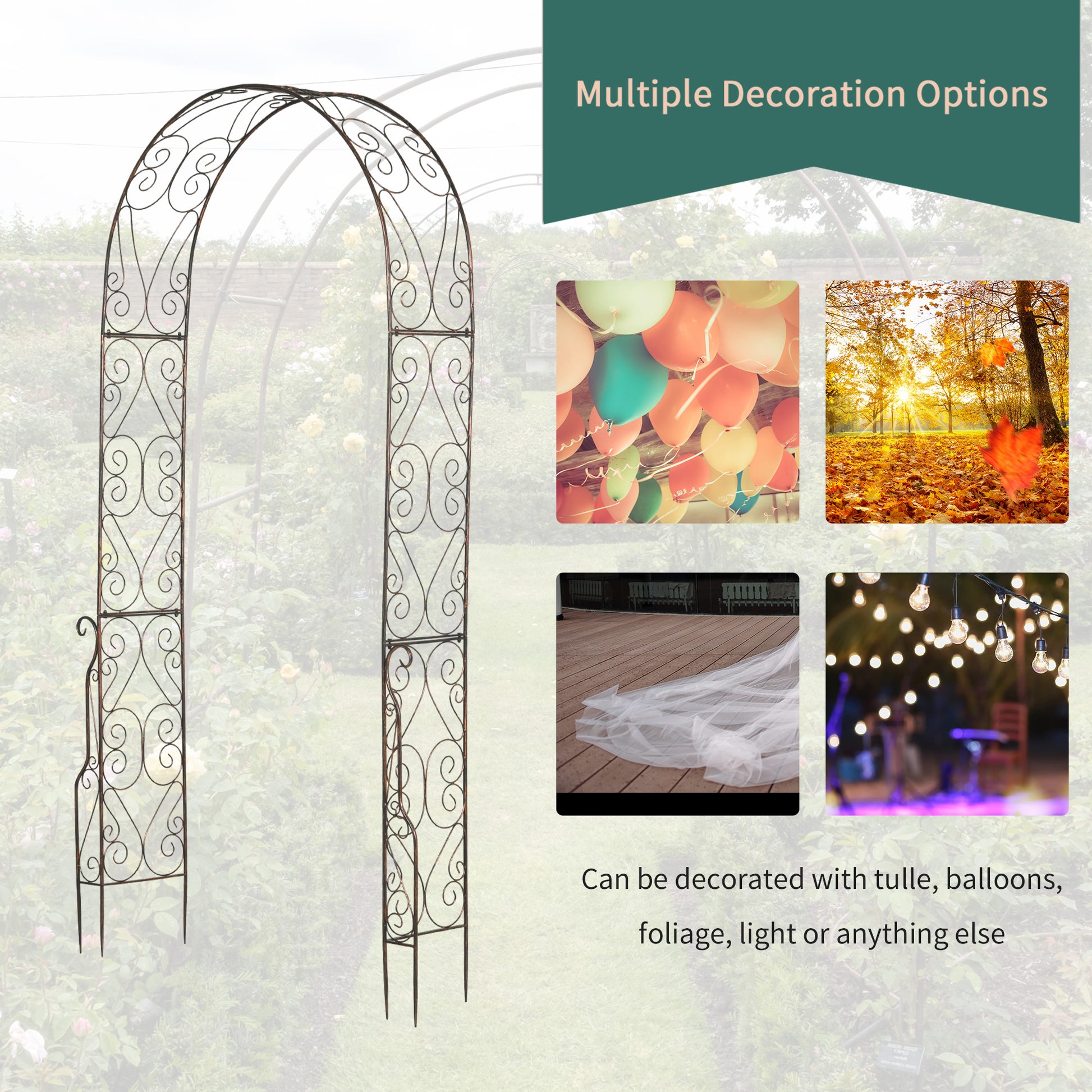 7.5ft Garden Metal Arch Outdoor Walkway Arbor for Decorative Climbing Vine Plants Party Wedding Ceremony Decoration Acce