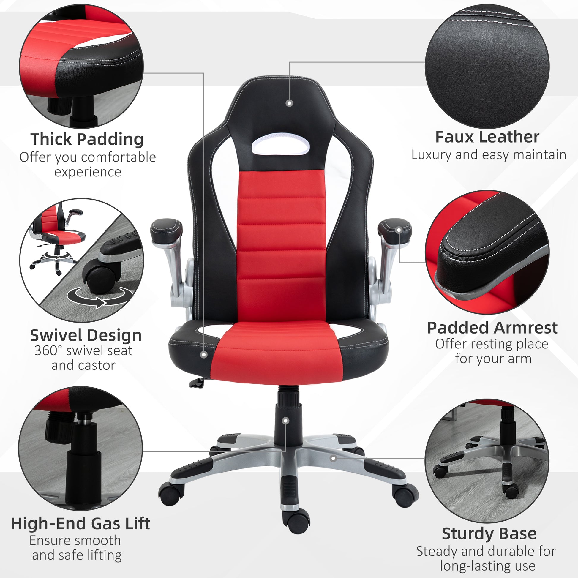 Racing Gaming Chair PU Leather Office Chair Executive Computer Desk Chair with Adjustable Height, Flip Up Armrest, Swive