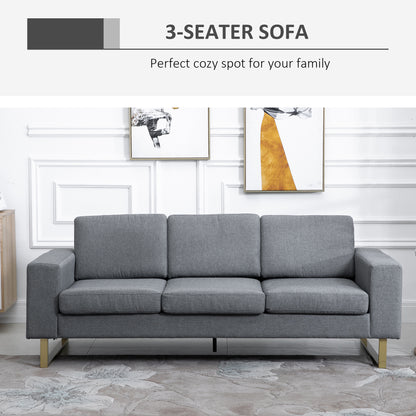 3 Seater Sofa, Linen Upholstered Cozy Padded Couch with Steel Leg, Backrest and Wide Armrest, for Living room, Bedroom, 