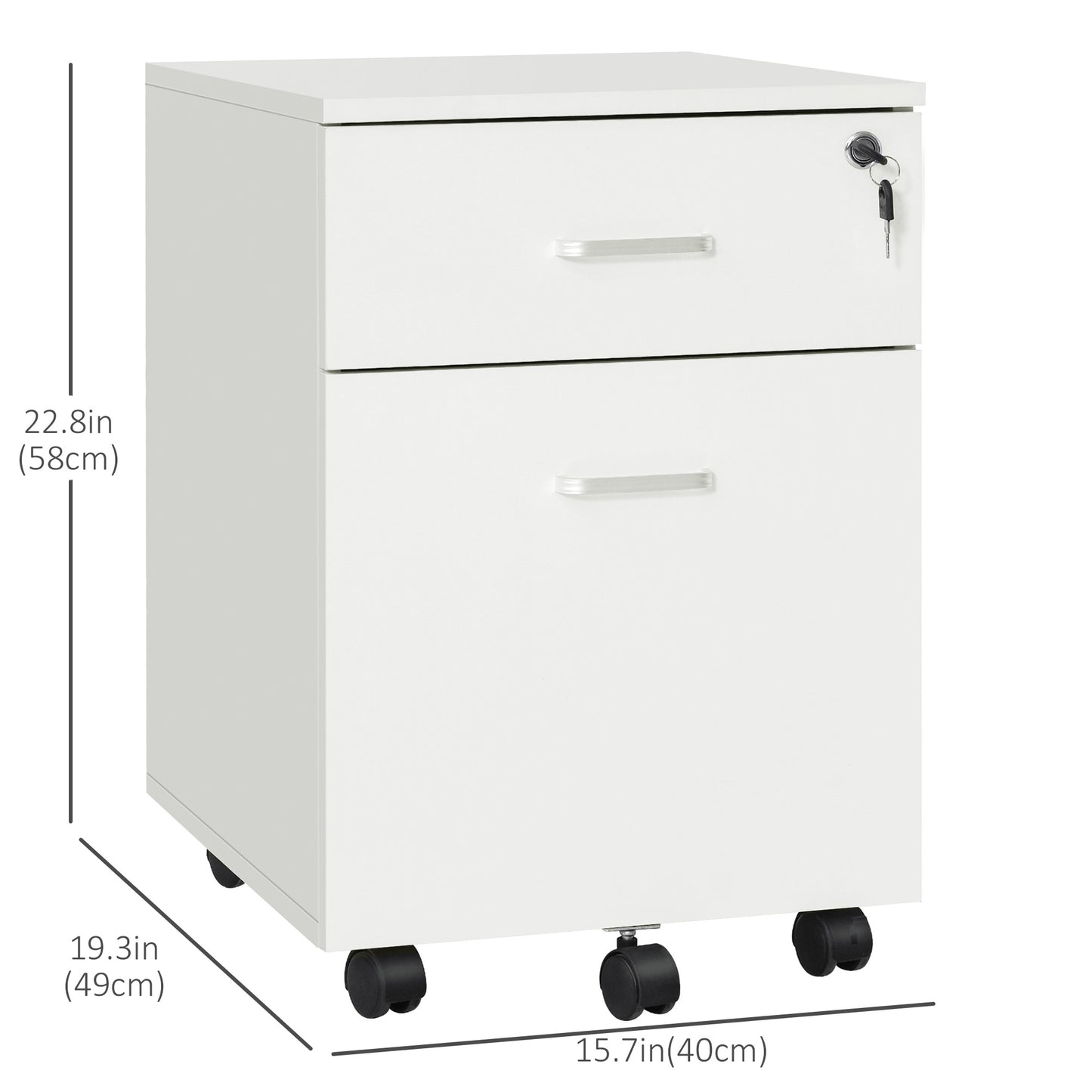 2 Drawer File Cabinet with Lock and Keys, Mobile Vertical Filing Cabinet with Wheels and Drawers, Home Office Cabinet, W