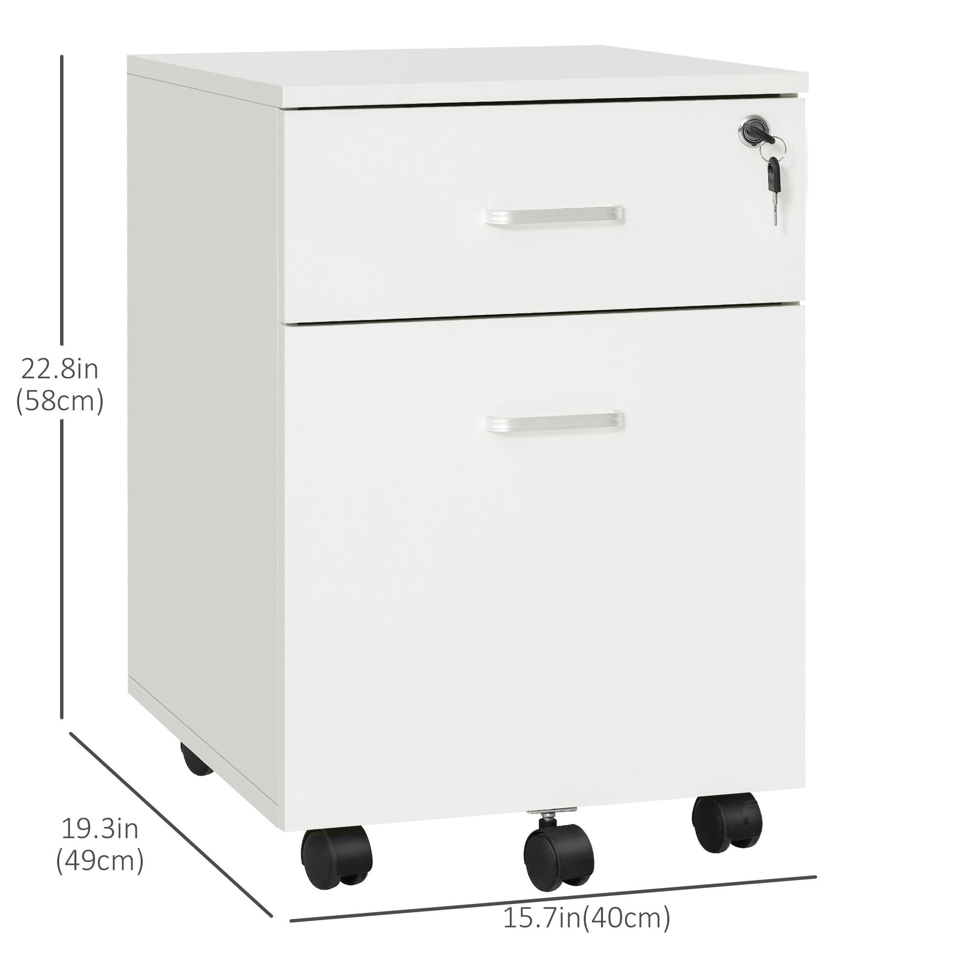 2 Drawer File Cabinet with Lock and Keys, Mobile Vertical Filing Cabinet with Wheels and Drawers, Home Office Cabinet, W