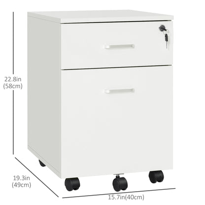 2 Drawer File Cabinet with Lock and Keys, Mobile Vertical Filing Cabinet with Wheels and Drawers, Home Office Cabinet, W
