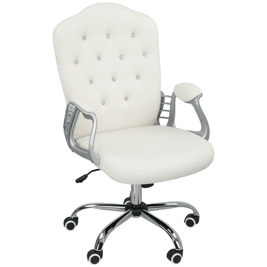 Vanity Office Chair, Velvet Computer Desk Chair with Swivel Wheels, Adjustable Height, Tilt Function, Off-White
