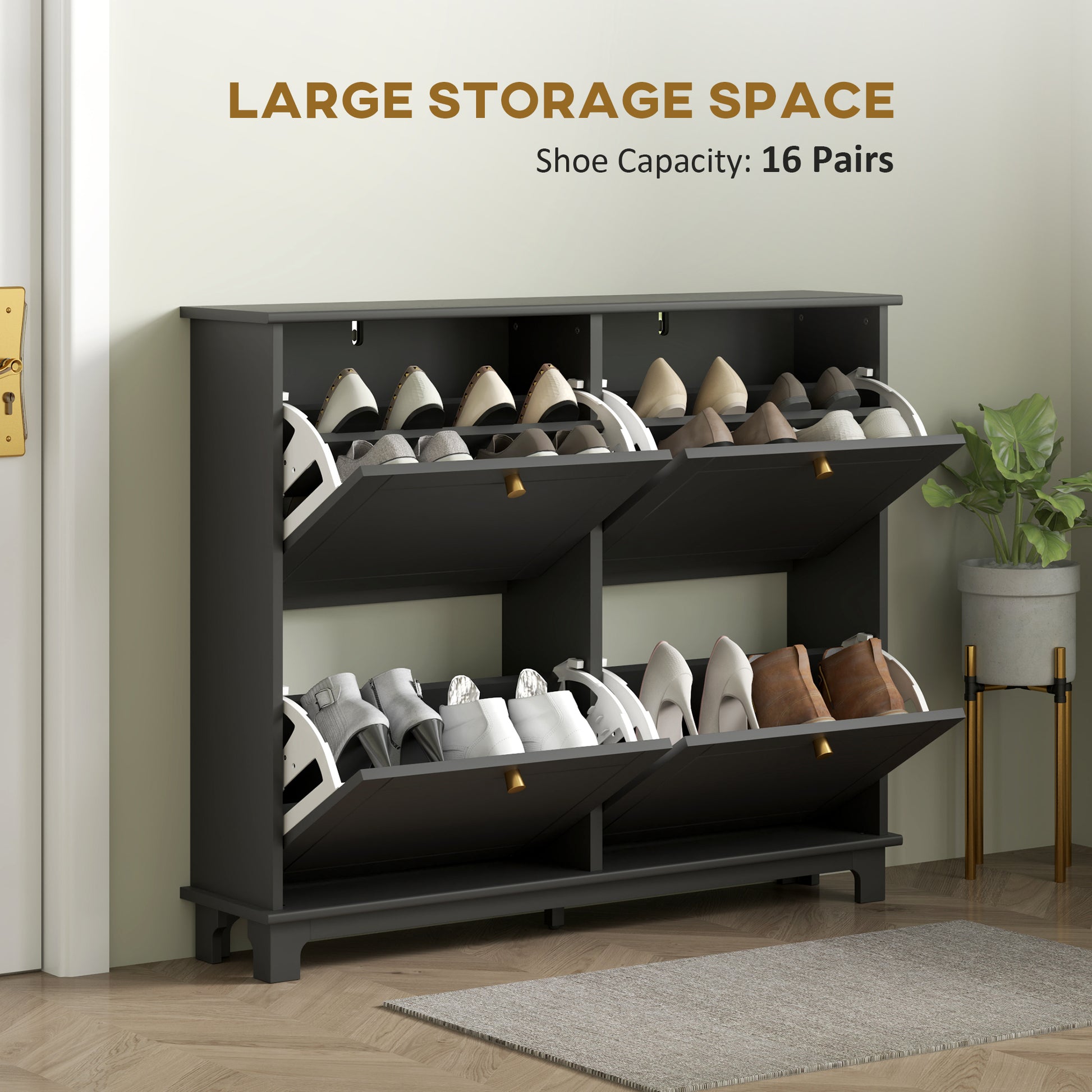 Modern Shoe Storage Cabinet, Narrow Shoe Cabinet with 4 Flip Drawers, Adjustable Shelves, 5 Legs for Entryway, Black