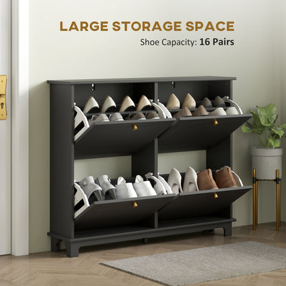 Modern Shoe Storage Cabinet, Narrow Shoe Cabinet with 4 Flip Drawers, Adjustable Shelves, 5 Legs for Entryway, Black