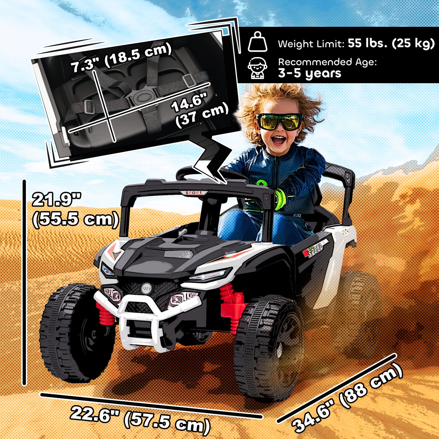 Qaba 12V Kids Ride On Truck with Dual Motors, Rear Suspension, Remote Control for 3-5 Years Boys Girls, White