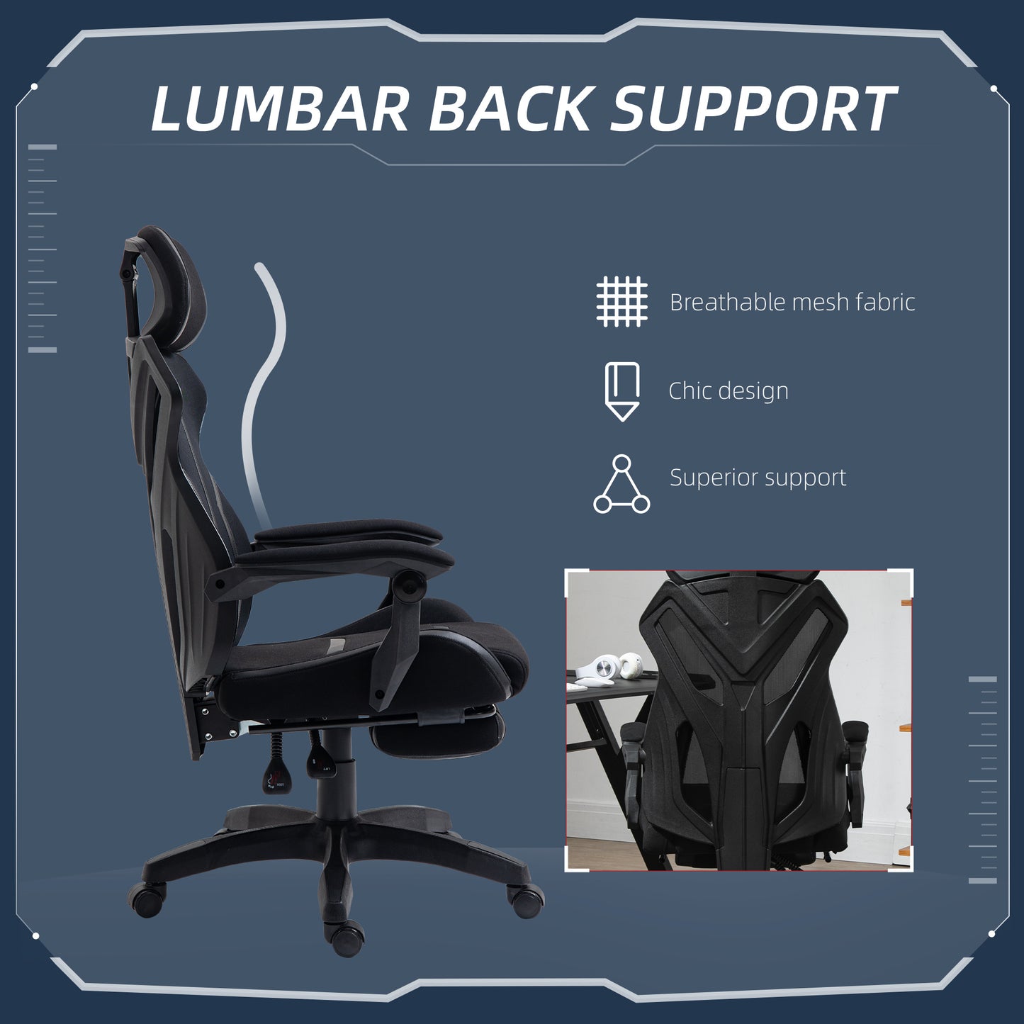 Gaming Chair, Ergonomic Computer Chair with Footrest, Headrest, Recliner Swivel Seat with Adjustable Height, Black