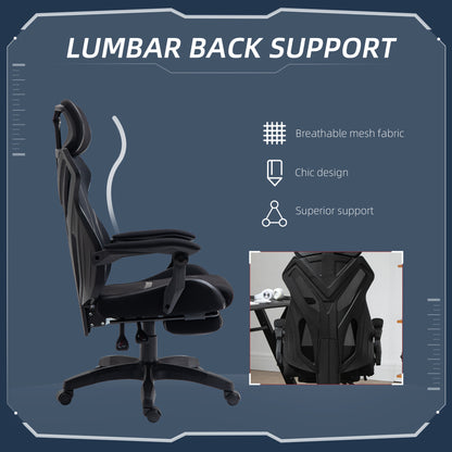 Gaming Chair, Ergonomic Computer Chair with Footrest, Headrest, Recliner Swivel Seat with Adjustable Height, Black