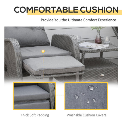 3 Pieces Patio Wicker Bistro Set, PE Rattan Coffee Table & Adjustable Recline Chairs Furniture Set with Cushions and Woo