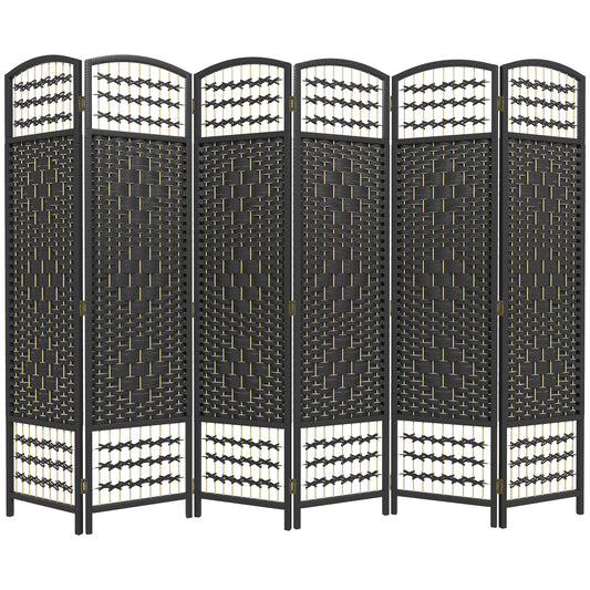 6 Panel Folding Room Divider, Portable Privacy Screen, Wave Fiber Room Partition for Home Office, Black