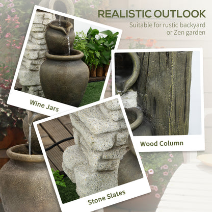 Wine Jars Outdoor Waterfall Fountain with Adjustable Flow, 4-Tier Rustic Resin Cascading Water Fountain, Decorative Back