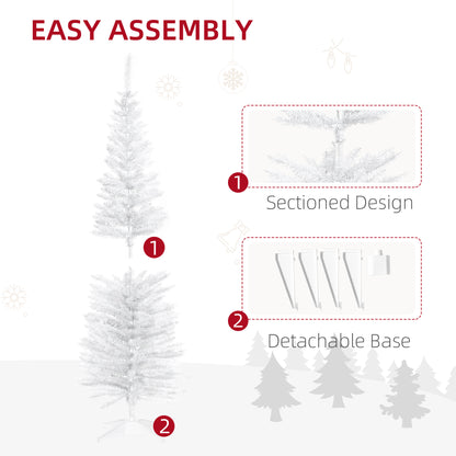 5FT Artificial Christmas Tree, Pencil Christmas Tree with Realistic Branches, Stable Stand, White