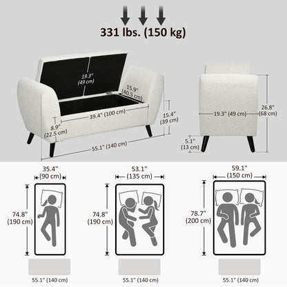 Upholstered Storage Bench with Arms, Modern Ottoman Bench for Bedroom, Entryway, and Living Room, Cream White