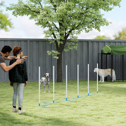 Adjustable Dog Agility Training Obstacle Set with Weaves Poles and Storage Bag for Pet Dogs Outdoor Games Exercise Blue 