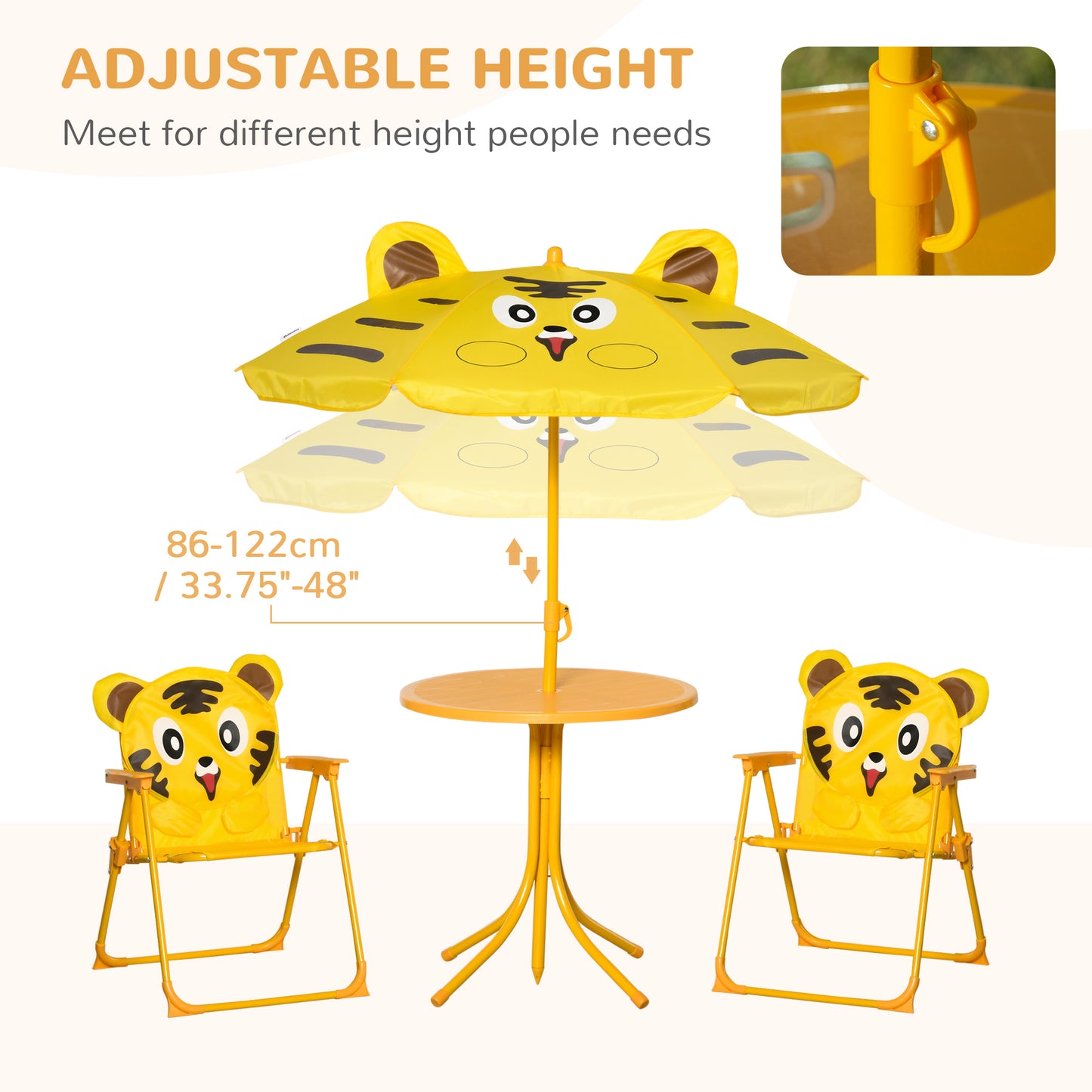Kids Folding Picnic Table and Chair Set Pattern Outdoor Garden Patio Backyard with Removable & Height Adjustable Sun Umb