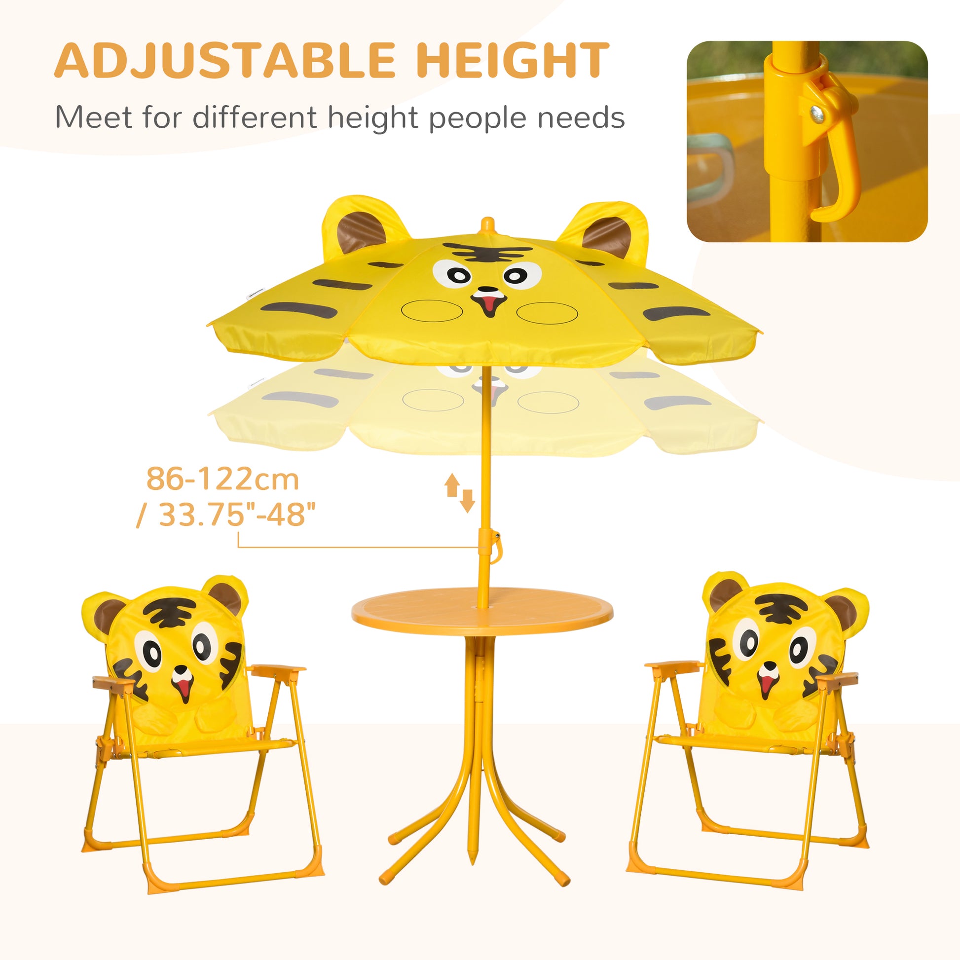 Kids Folding Picnic Table and Chair Set Pattern Outdoor Garden Patio Backyard with Removable & Height Adjustable Sun Umb