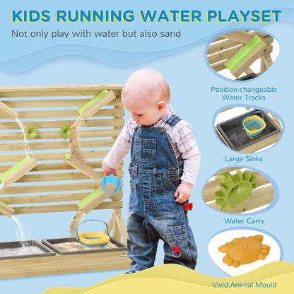 18 Pcs Kids Running Water and Sand Playset Outdoor with Sinks, Wooden Sensory Toys with Colorful Accessories, Gift for B