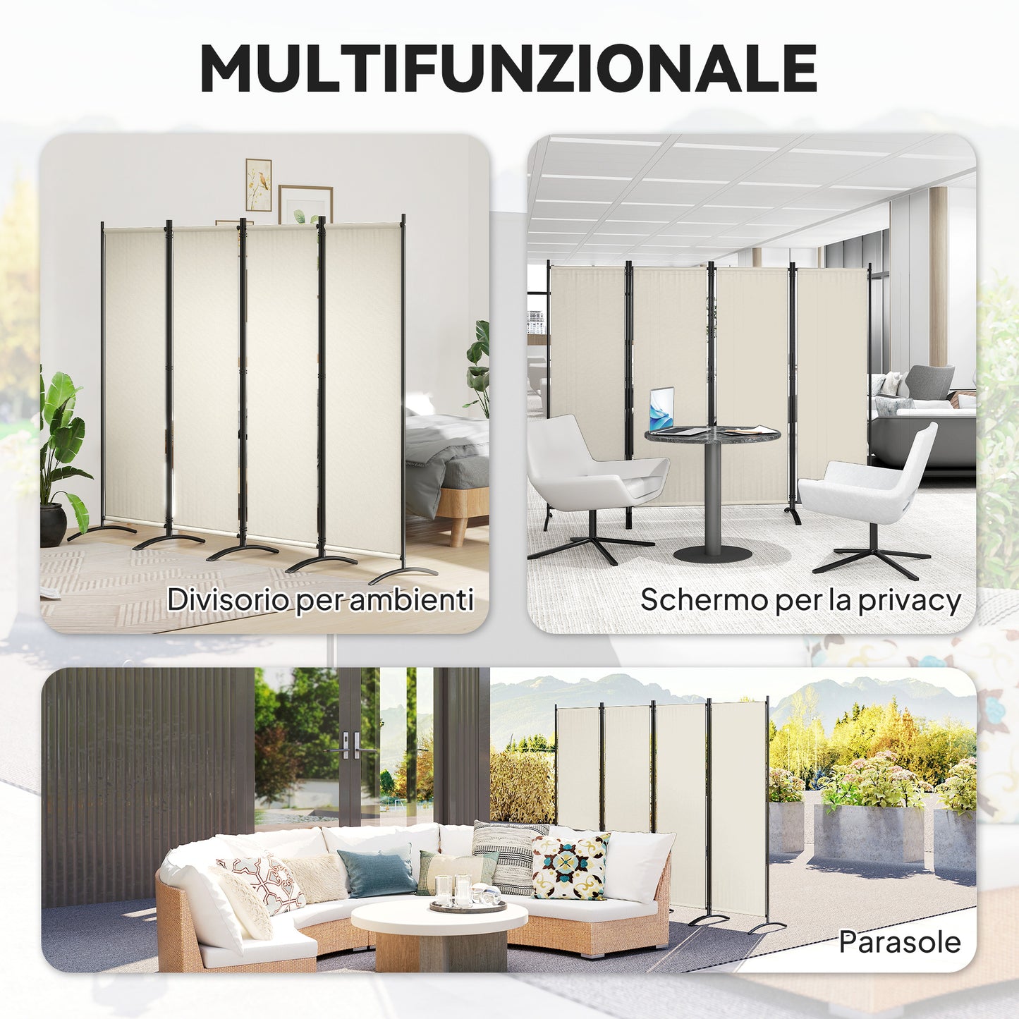 Folding Room Divider, Privacy Screen for Home Office Bedroom, 5.6FT Tall, Cream White