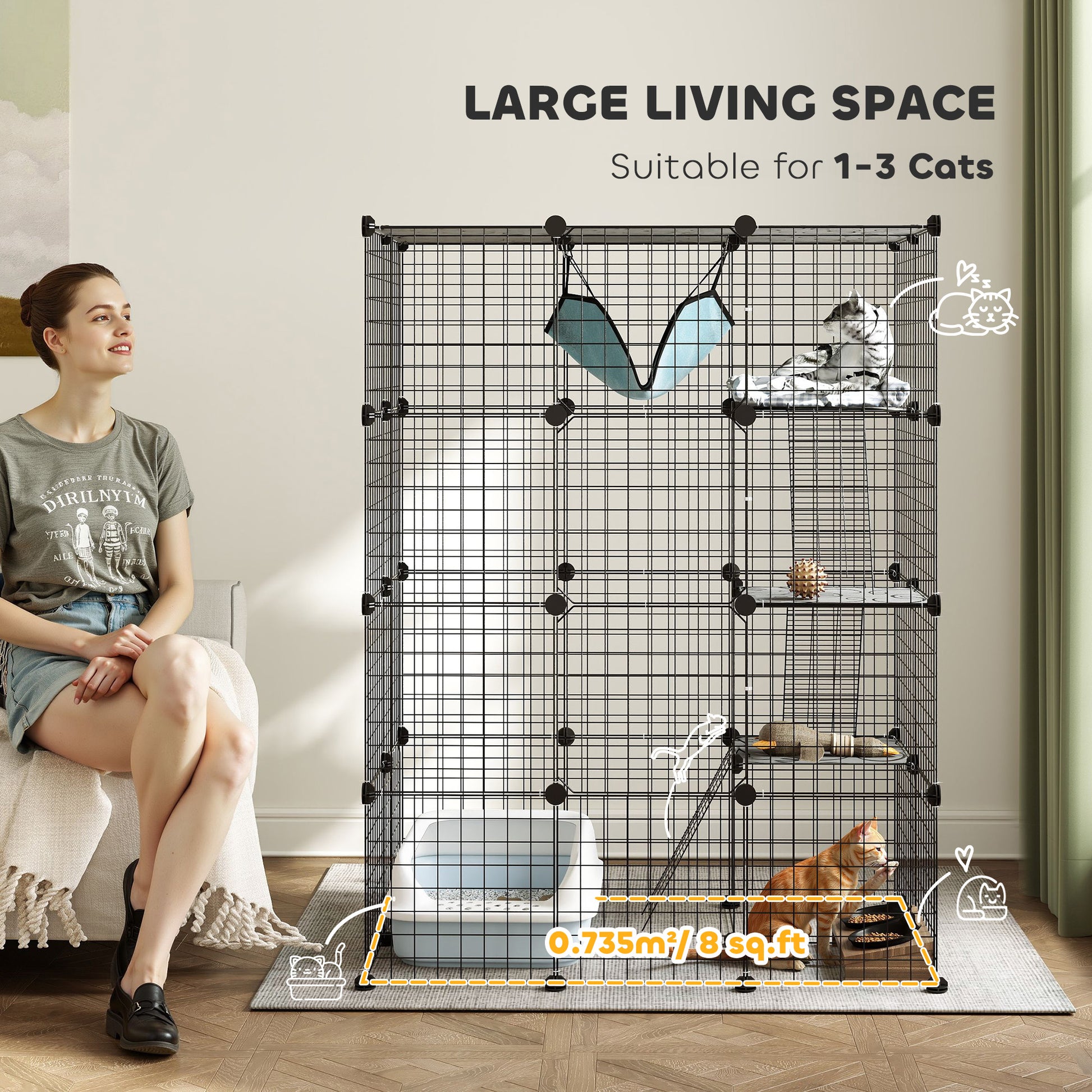 4-Tier DIY Large Cat Cage with Hammock, Platforms, Ramps, Accessories for 1-3 Cats, Indoor Use, Black