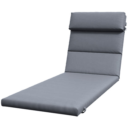 Patio Chaise Lounge Chair Cushion Replacement Sun Lounger Pads with Headrest and Ties, Dark Grey
