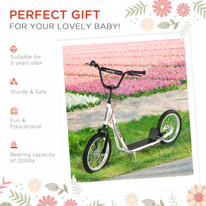VarietyKart Kids Kick Scooter for 5+ Year Old, Kids Ride on Toy w/ 16'' Inflatable Wheel Dual Brakes, White