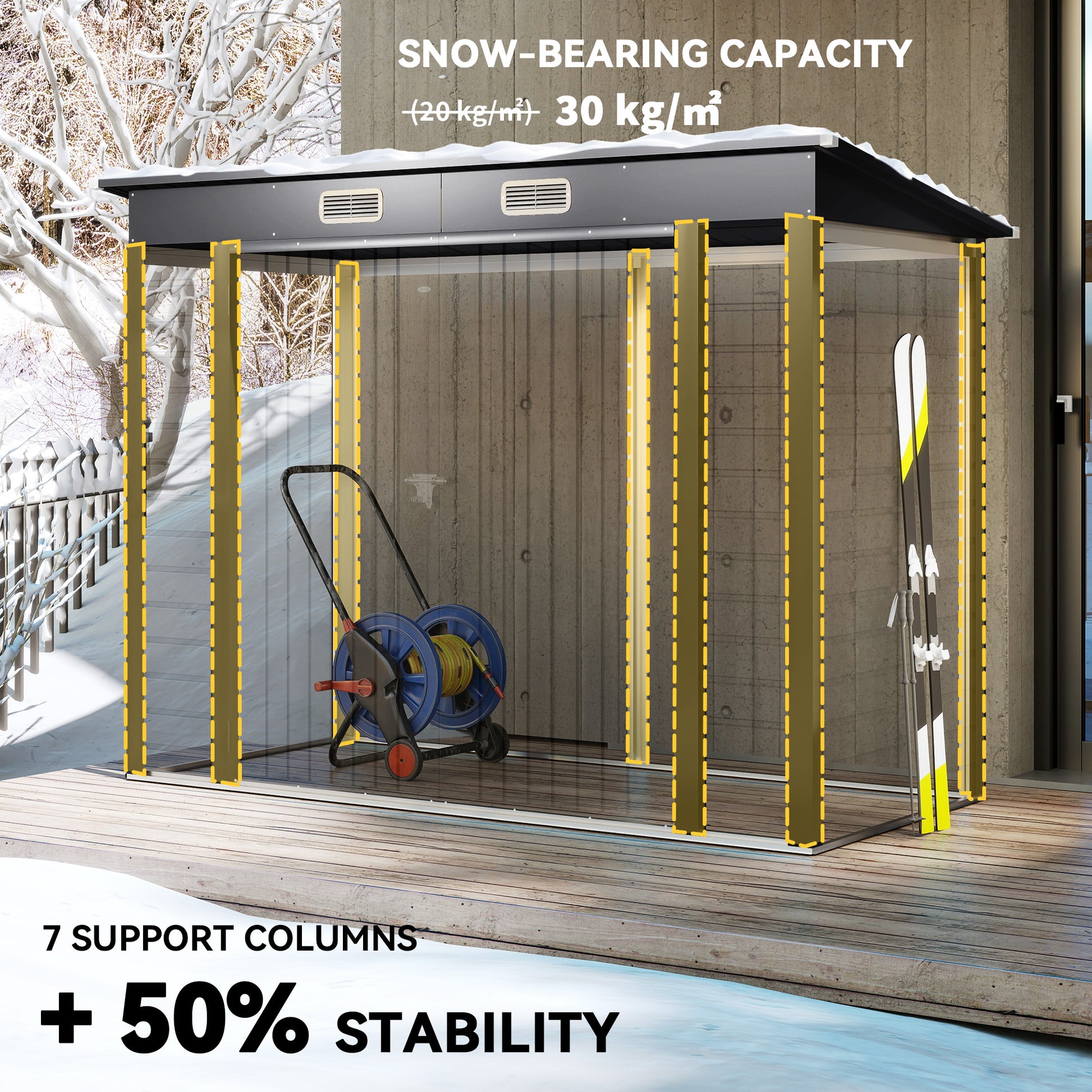 8 x 4FT Galvanized Garden Storage Shed, Metal Outdoor Shed with Double Doors and 2 Vents, Grey