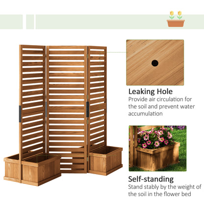 Outdoor Privacy Screen Wood Privacy Panel with 4 Planter Boxes, Raised Bed with 3 Panels, Drainage Holes, Natural