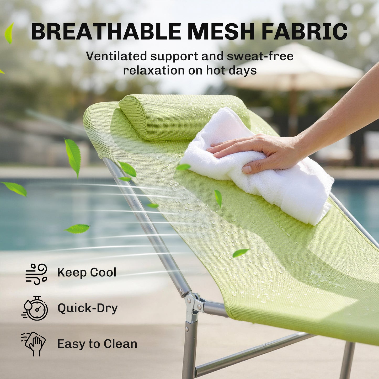 Outdoor Lounge Chair, Portable Adjustable Reclining Seat Folding Chaise Lounge Patio Camping Beach Tanning Chair Bed wit