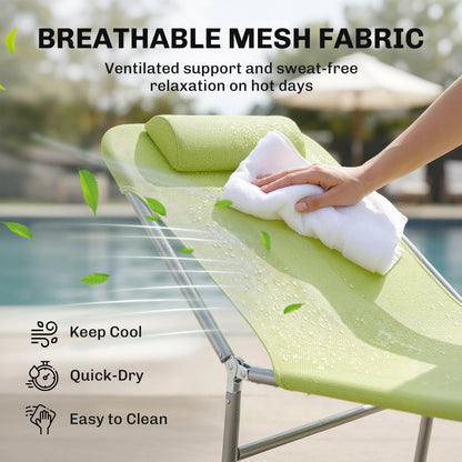 Outdoor Lounge Chair, Portable Adjustable Reclining Seat Folding Chaise Lounge Patio Camping Beach Tanning Chair Bed wit