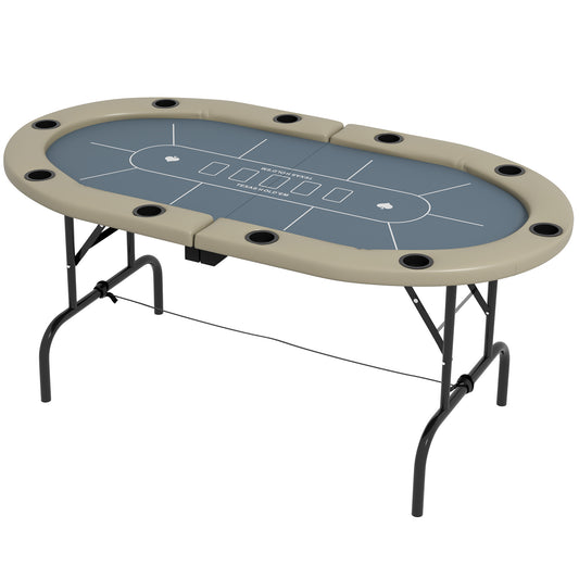 Soozier Foldable Poker Table Blackjack Texas Holdem Poker Game Table with Cup Holders, 70" Oval, Blue