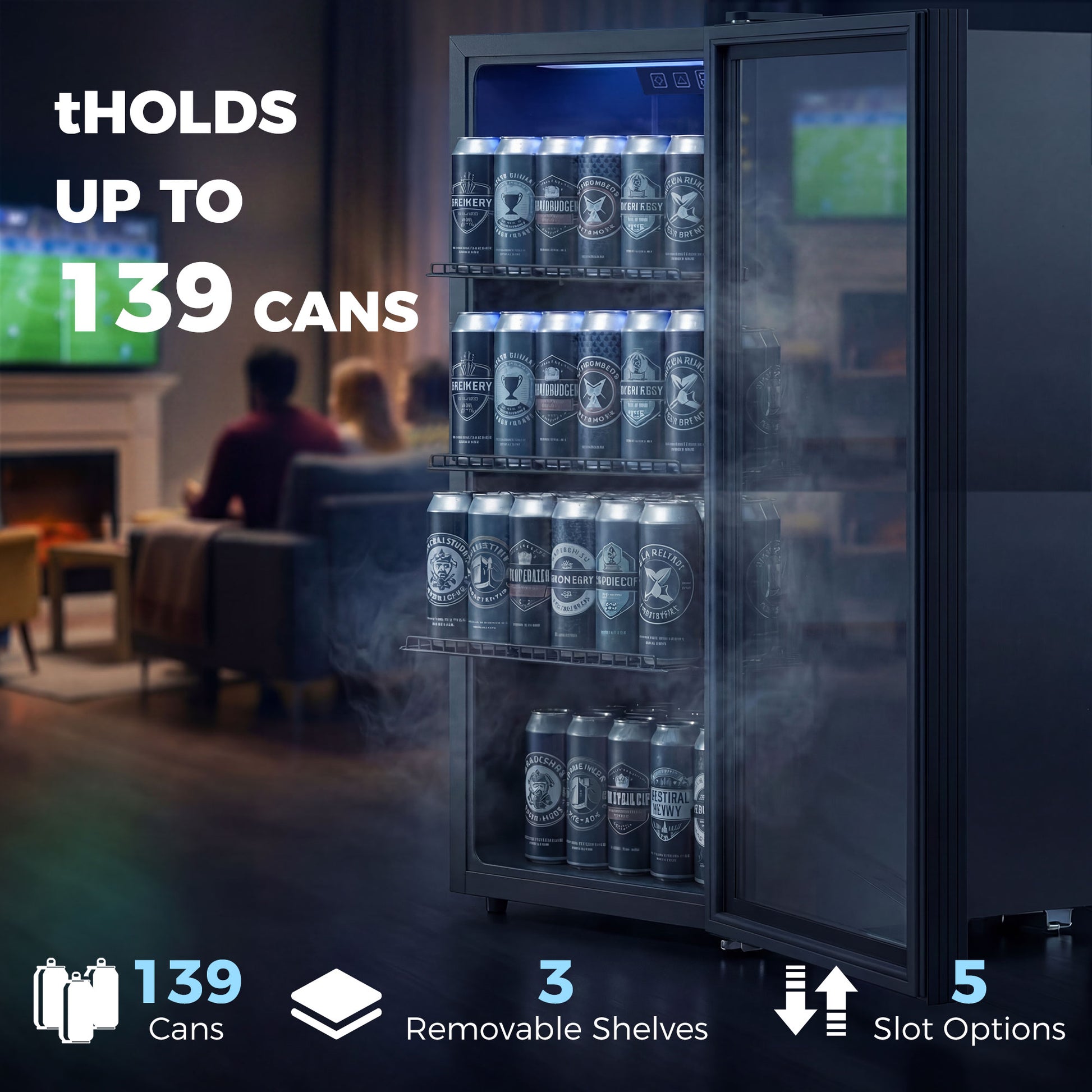 3.2 Cu.Ft Beverage Refrigerator, 139 Can Beverage Fridge Cooler with Double-Layer Glass Door