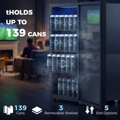 3.2 Cu.Ft Beverage Refrigerator, 139 Can Beverage Fridge Cooler with Double-Layer Glass Door