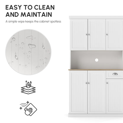 71" Kitchen Pantry Buffet with Hutch Storage Cabinet Microwave Oven Stand with Drawer, White, Oak