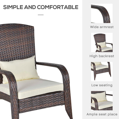 Patio Wicker Adirondack Chair, Outdoor PE Rattan Fire Pit Chair, Muskoka Chair w/ Soft Cushions, Tall Curved Backrest an