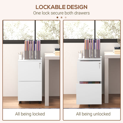 Vertical Steel Filing Cabinet on Wheels, 2-Drawer Lockable File Cabinet with Adjustable Hanging Bar for A4, Legal and Le