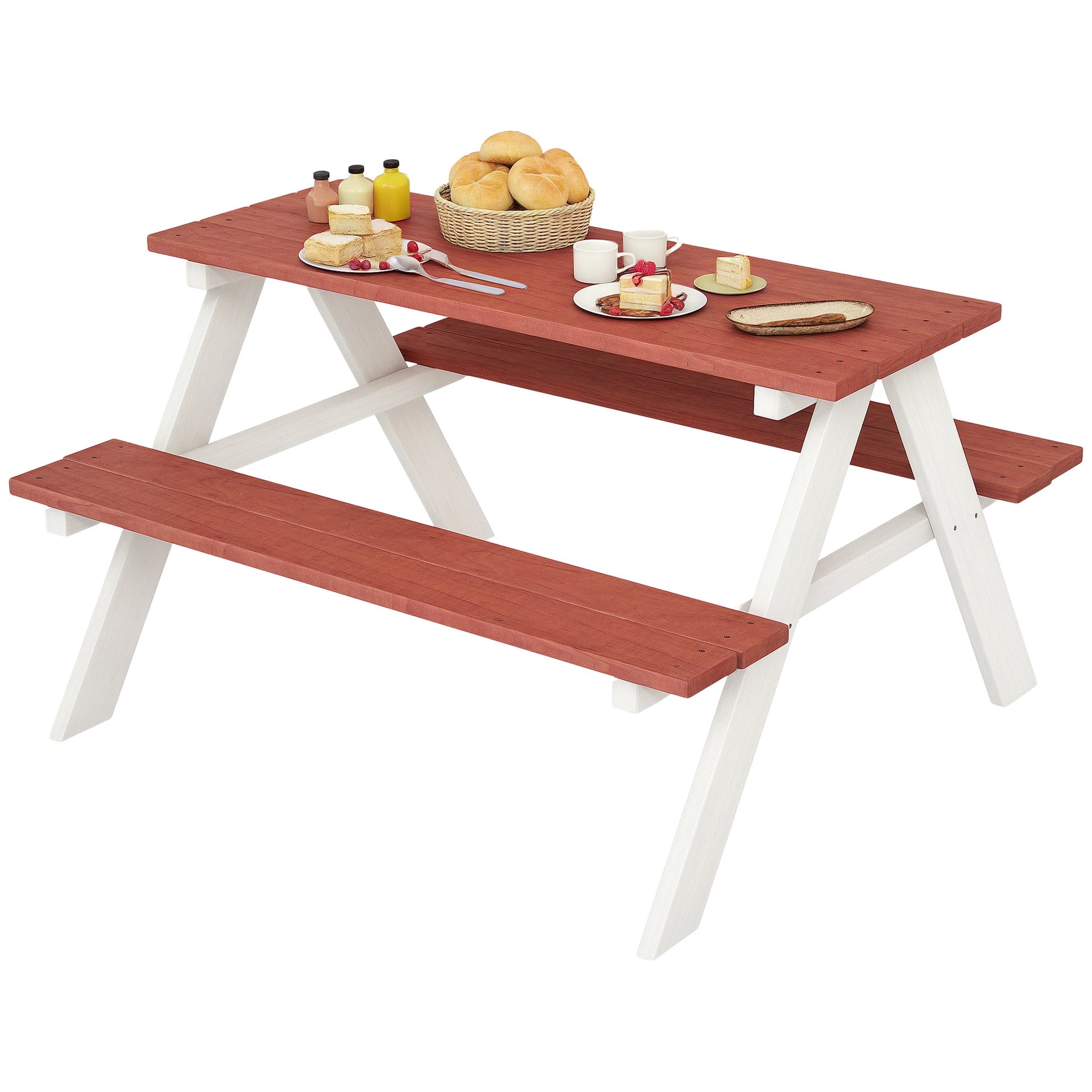 Kids Outdoor Table Set Wooden Toddler Picnic Table and Benches for 4 Kids 3-8 Years, Easy Installation, Natural Wood