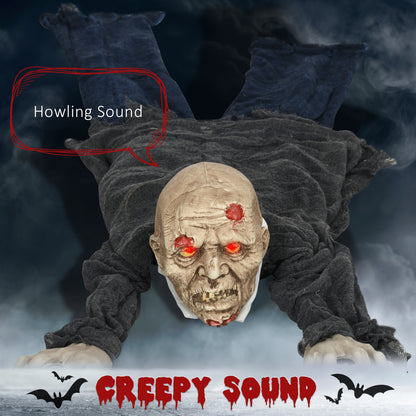 62 Inch/5.2ft Life Size Outdoor Halloween Decoration Crawling Zombie, Animated Prop Decor with Sound and Motion Activate