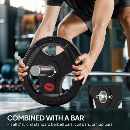 Soozier Weight Plates Set, 2-Inch Barbell Weights Set w/Tri-Grips for Home Gym Weightlifting and Strength Training, 2 x 