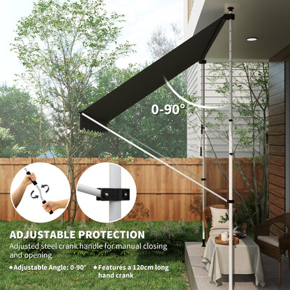 10x5ft Manual Retractable Awning, Patio Sun Shade Canopy Shelter with 5.6-9.2ft Support Pole, Water Resistant UV Protect