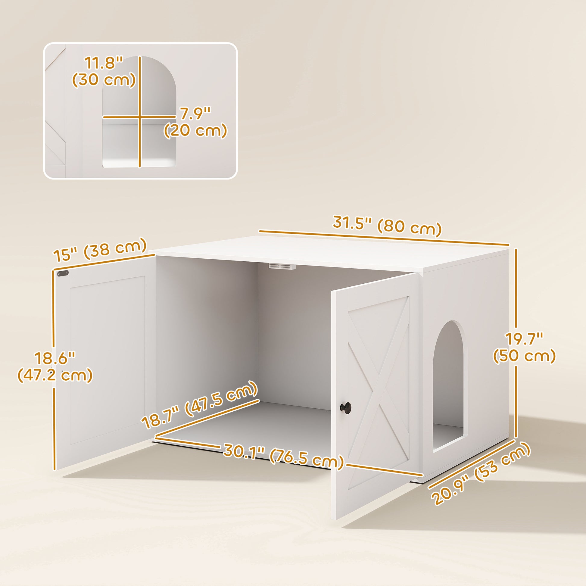 Cat Litter Box Enclosure with Double Doors, Handles, Fit Most of Cat and Litter Box, 31.5" x 21" x 20", White