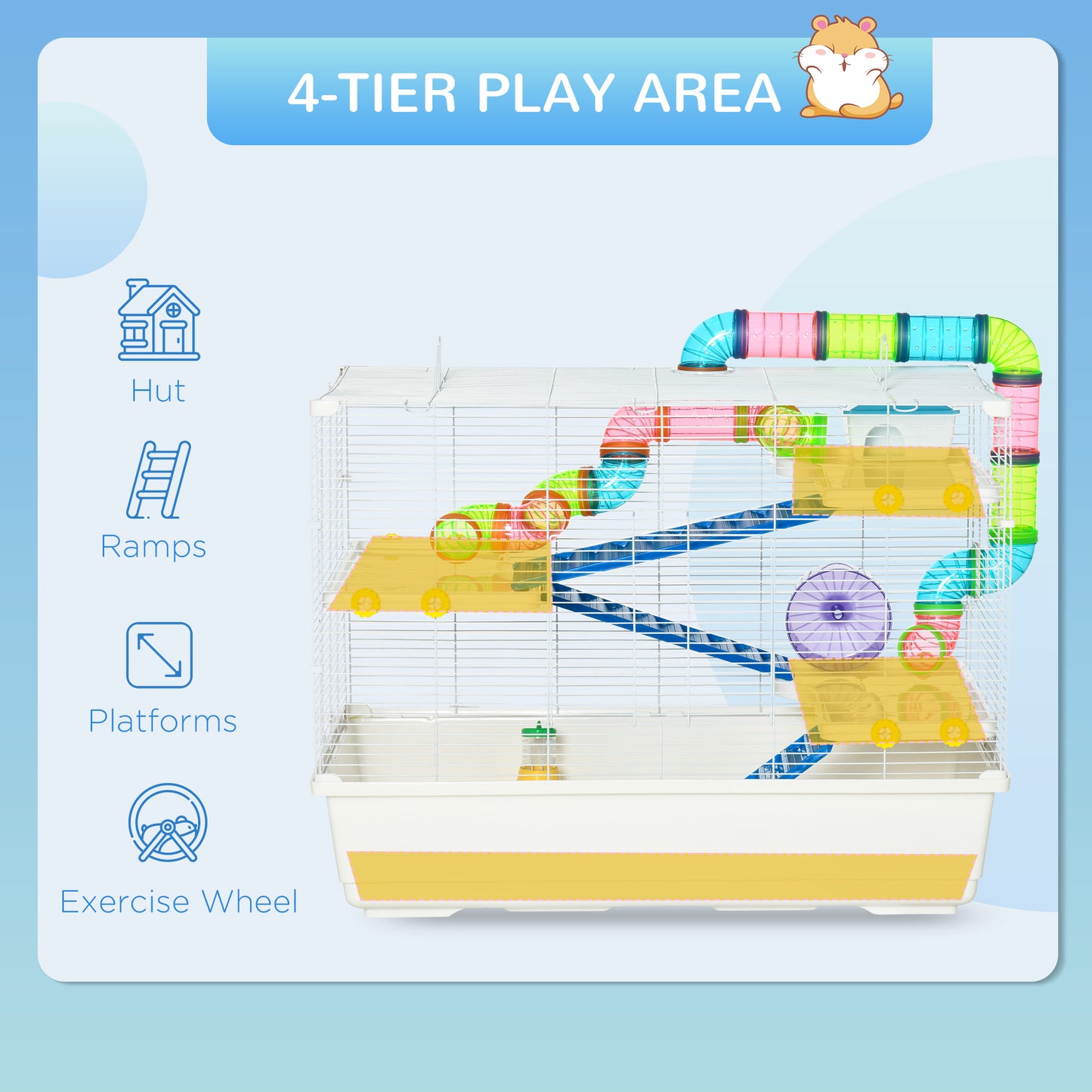 31" Large Hamster Cage, Small Animal House, Multi-storey Gerbil Haven, Tunnel Tube System, with Water Bottle, Exercise W