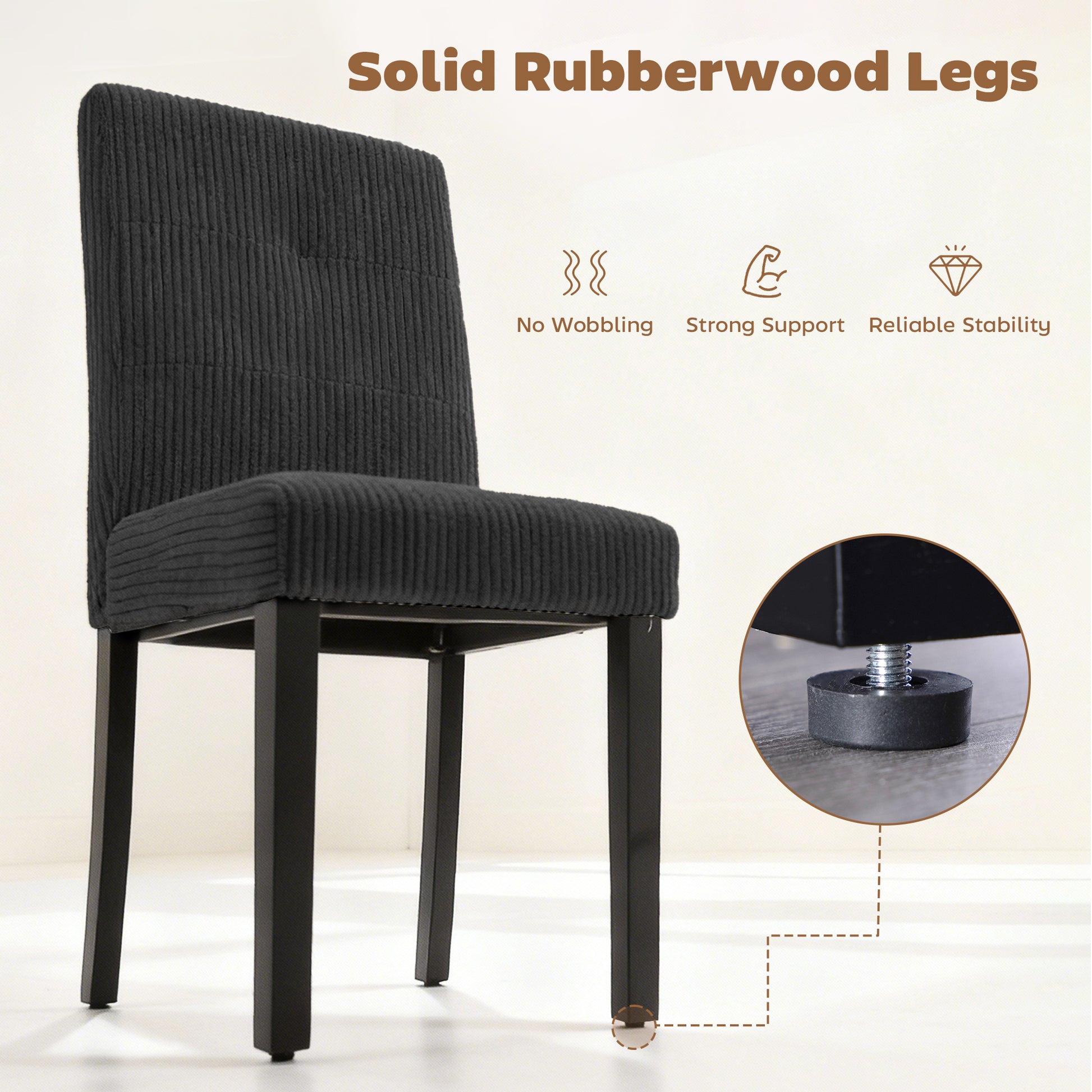 Modern Dining Chairs Set of 4, Kitchen Chairs with Rubberwood Legs and Padded Seat, Black