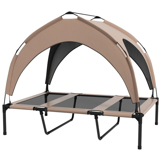 Raised Dog Bed Cooling Dog Cot w/ Canopy Washable Breathable Mesh, for Large Dogs, Coffee