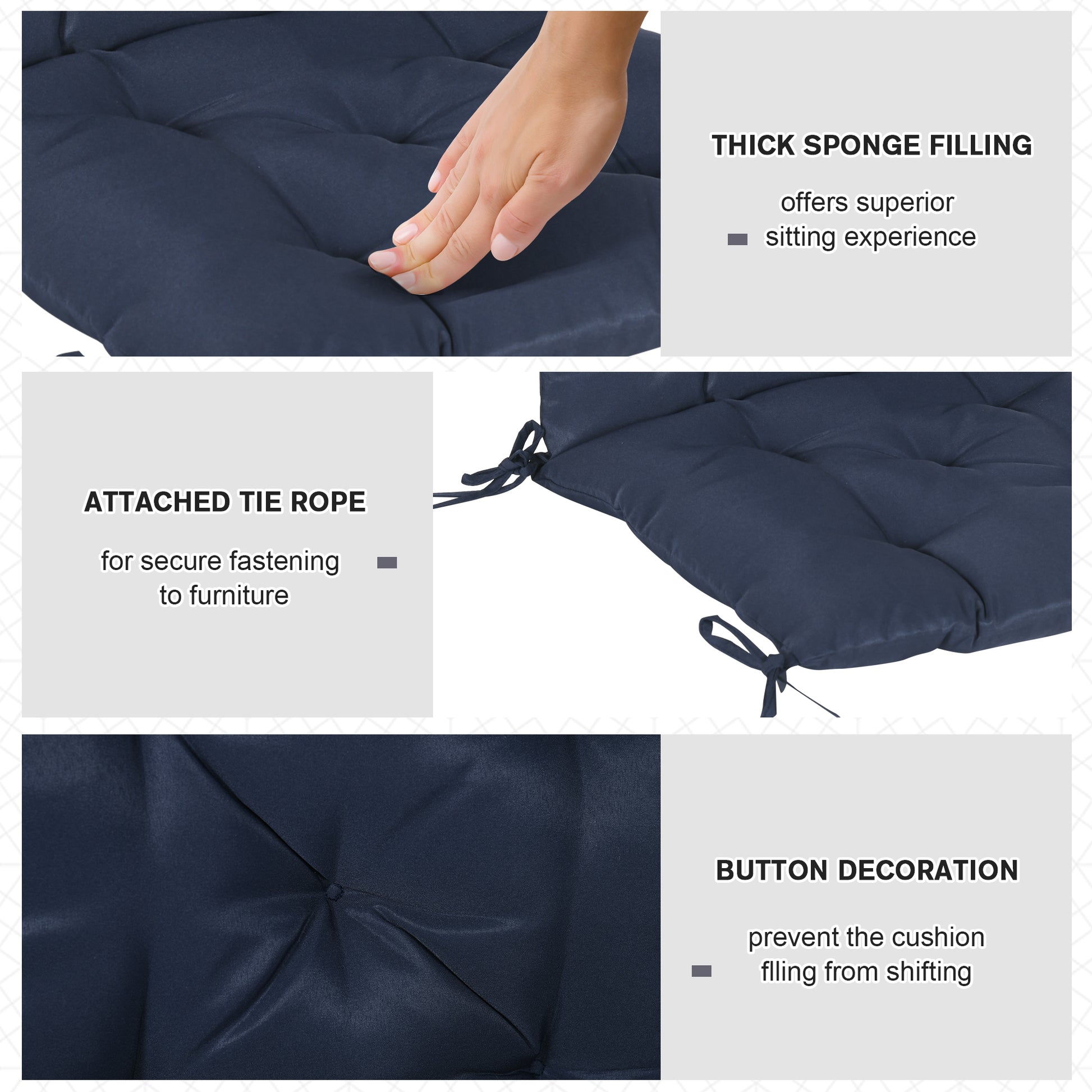 Patio Chair Cushions Set of 2, 39" x 20" x 3" Outdoor Tufted Cushion Set with Ties for Indoor Outdoor Garden Furniture, 