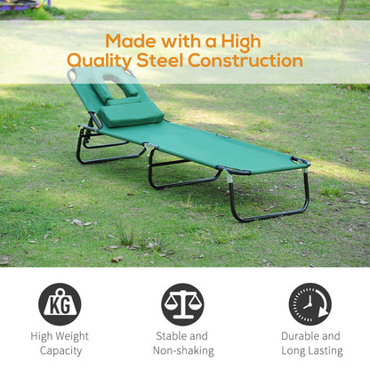 Folding Outdoor Lounge Chair, Portable Reclining Beach Lounger with Face Hole, Detachable Pillow, 3-Position Adjustable 