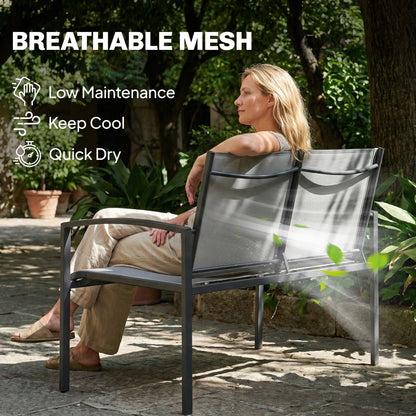 Outdoor Garden Bench, 44 in Metal Patio Garden Park Bench with Breathable Mesh Fabric, 528 lb Load Capacity, Grey